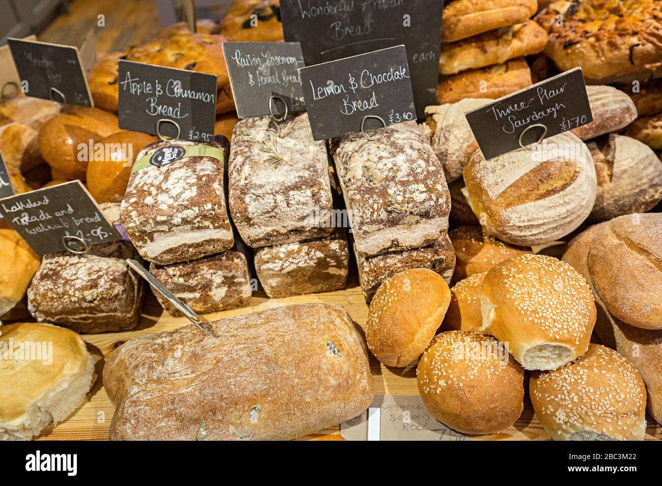 Pane artigianale in vendita, Regno Unito Foto Stock