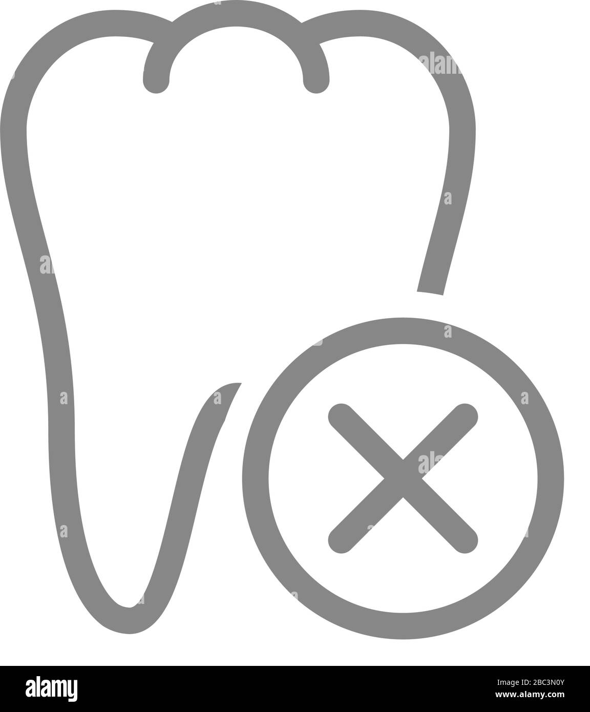 Dente con icona della linea del segno di spunta. Simbolo dell'organo interno malato Illustrazione Vettoriale