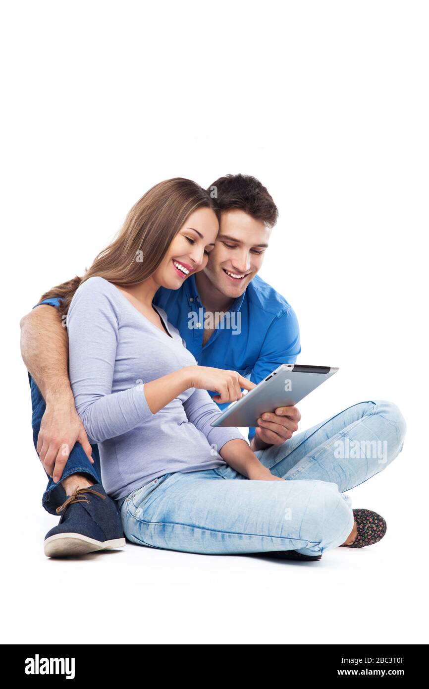 Giovane coppia su sfondo bianco Foto Stock