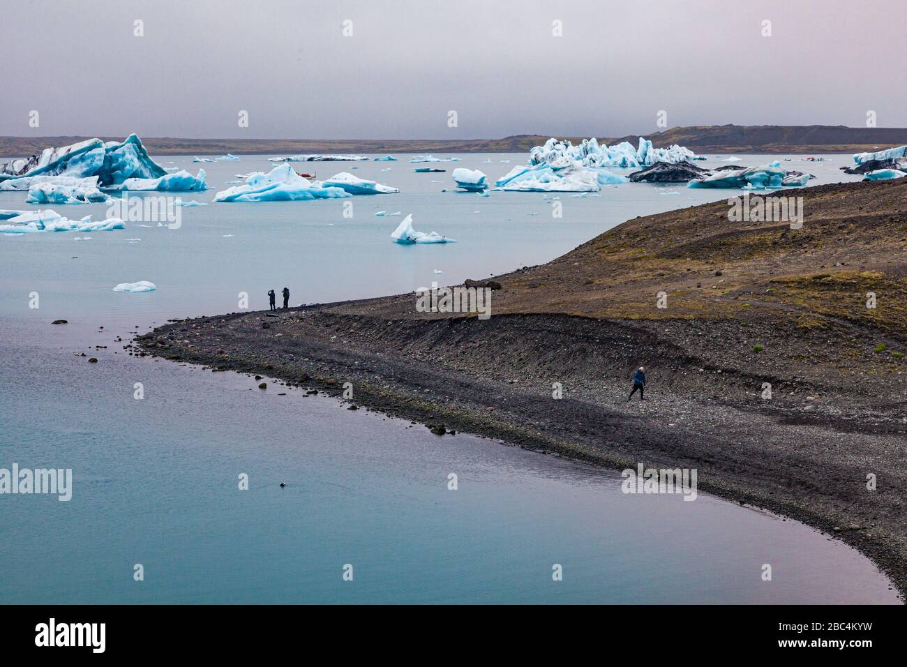 Iceberg galleggia nella laguna glaciale di Jokulsarlon sulla costa meridionale dell'Islanda Foto Stock