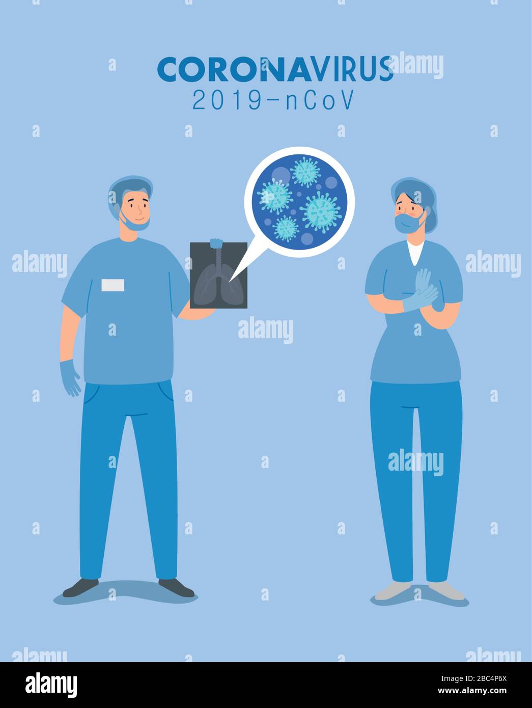 coppia paramedic per l'attenzione di ncov 2019 Illustrazione Vettoriale