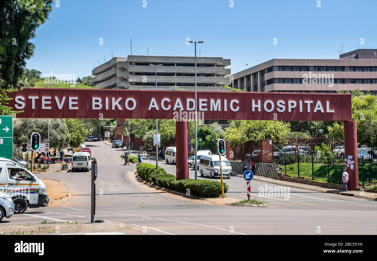 Pretoria, Sudafrica, 06 marzo - 2020: Ingresso all'ospedale accademico. Foto Stock