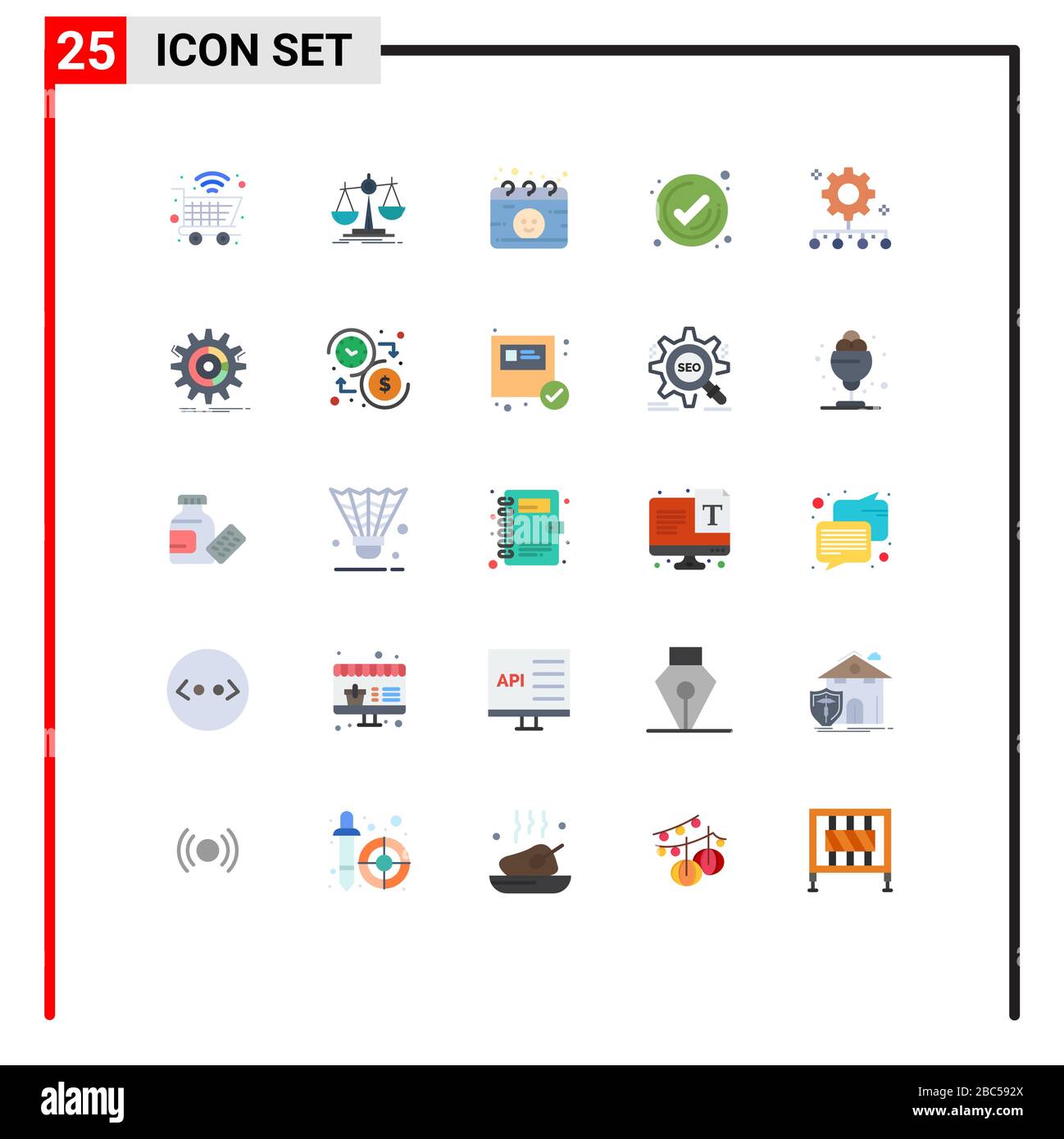 Set moderno di 25 colori piatti e simboli come gestione del team, controllo, calendario, tick, business Editable Vector Design Elements Illustrazione Vettoriale