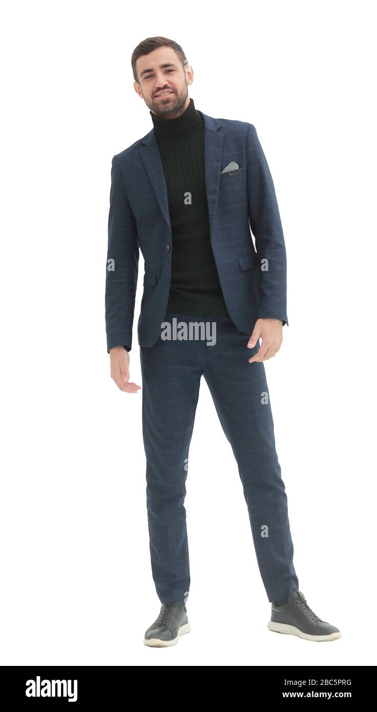 in piena crescita, uomo moderno e fiducioso nei vestiti d'affari Foto Stock
