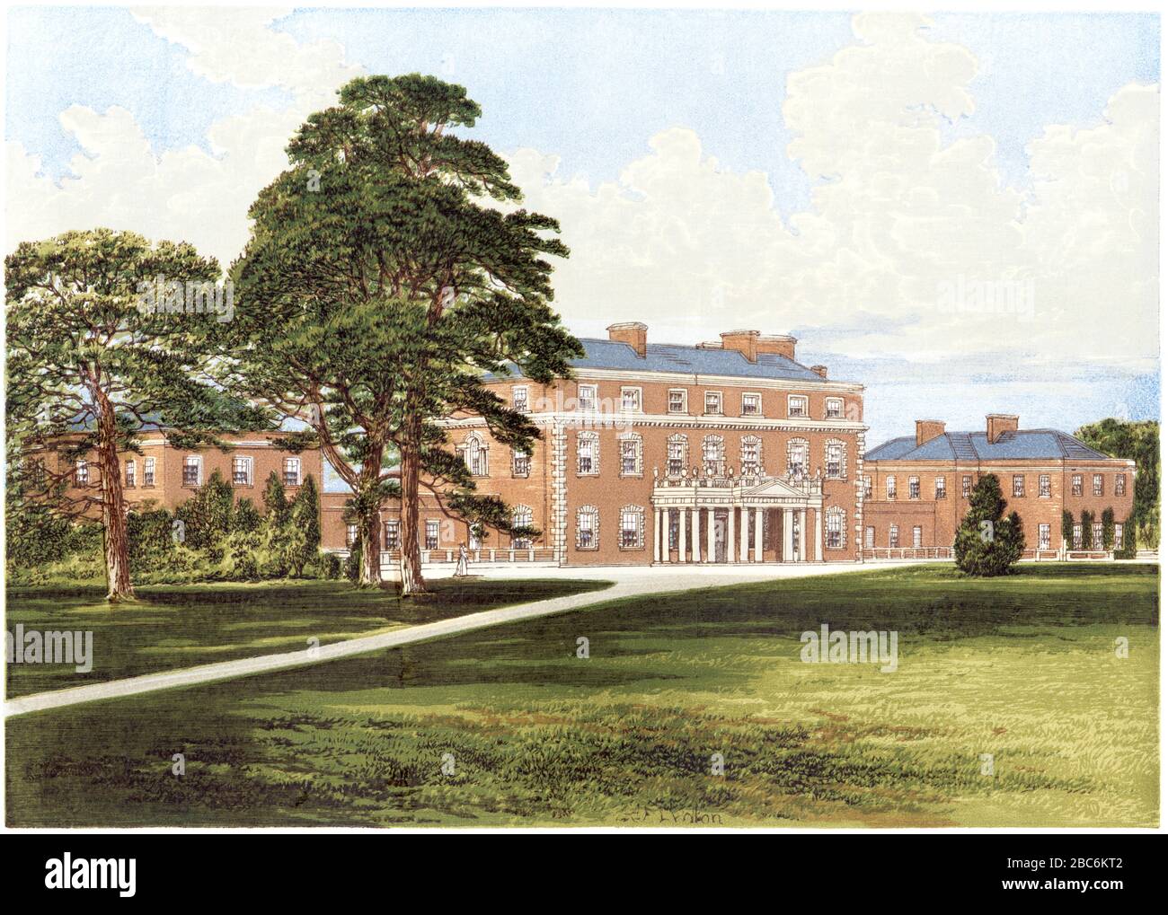 Un'illustrazione colorata di Trafalgar House (Trafalgar Park) vicino a Salisbury, Wiltshire scannerizzato ad alta risoluzione da un libro stampato nel 1870. Foto Stock