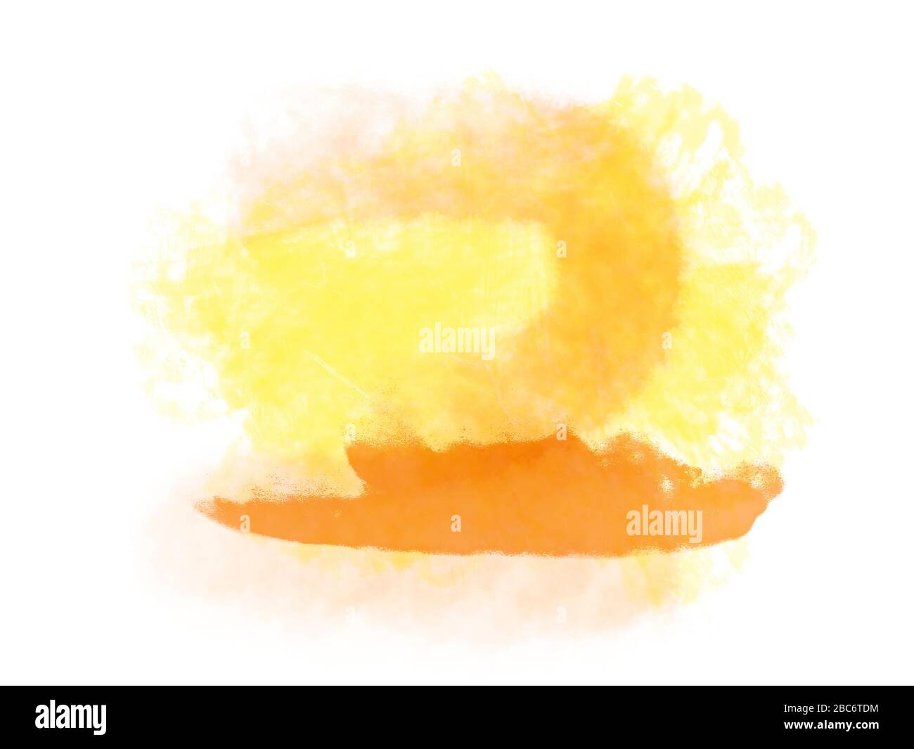 Primavera o estate astratto paesaggio giallo e arancio acquerello con sole dorato. Illustrazione generata in formato digitale. Foto Stock