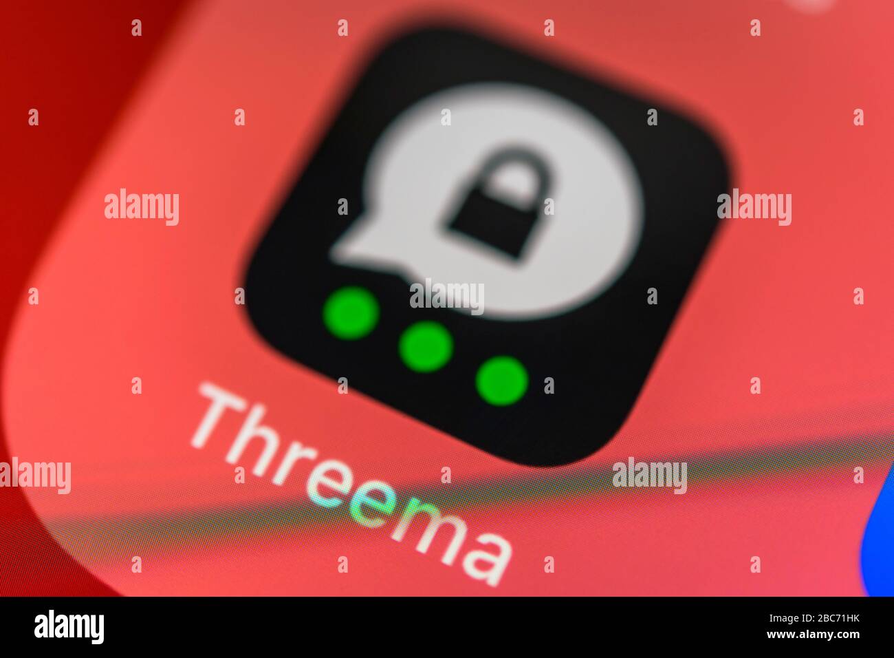 Threema, servizio Messenger sicuro, icona app, visualizzazione sul display del telefono cellulare, smartphone, dettaglio, formato completo Foto Stock