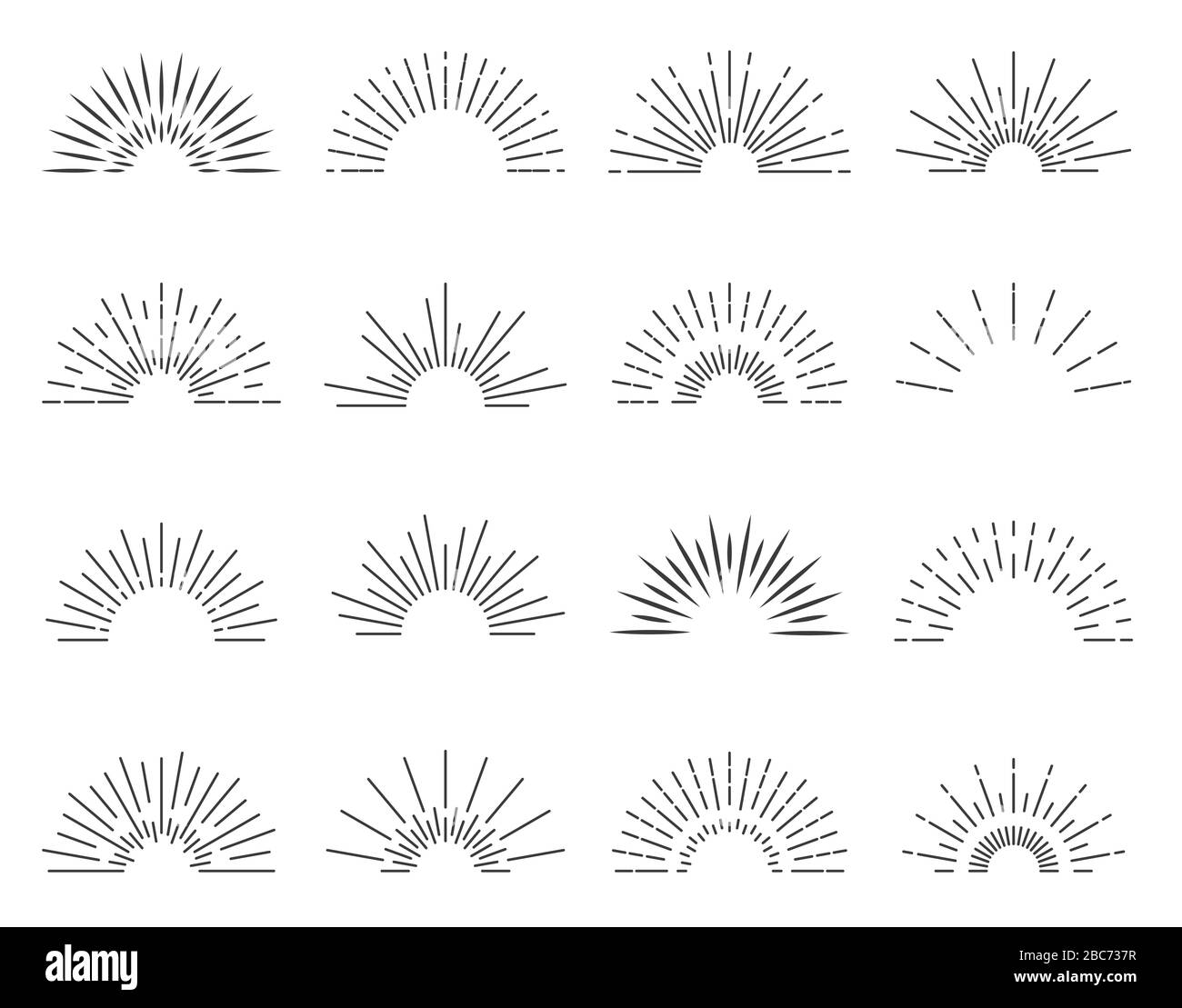 Raggio solare Sunburst. Logo Vector Burst Sunshine. Emblema Sunrise round. Luce retrò radiale Sunbeam Illustrazione Vettoriale