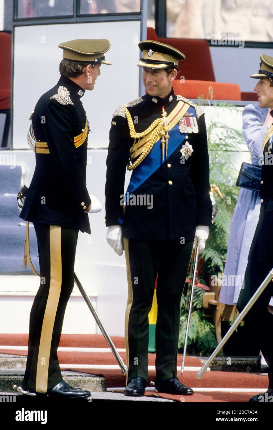 HRH Prince of Wales, Prince Charles come Colonnello in capo, 5th Royal Inniskilling Dragoon Guards, Tidworth, Inghilterra 12th Giugno 1985 Foto Stock