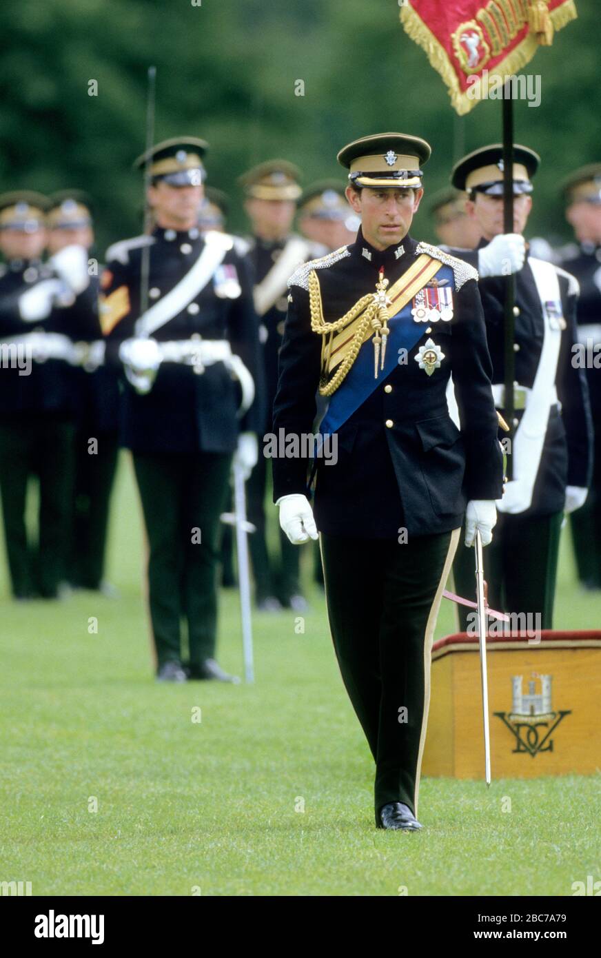 HRH Prince of Wales, Prince Charles come Colonnello in capo, 5th Royal Inniskilling Dragoon Guards, Tidworth, Inghilterra 12th Giugno 1985 Foto Stock