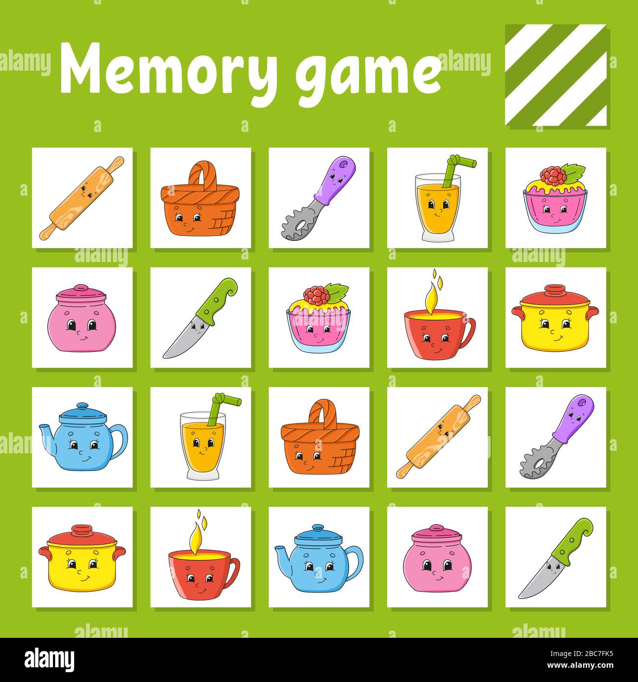 Gioco di memoria per bambini. Foglio di lavoro per lo sviluppo dell'istruzione. Pagina di attività con immagini. Puzzle gioco per bambini. Formazione logica di pensiero. vecto isolato Illustrazione Vettoriale