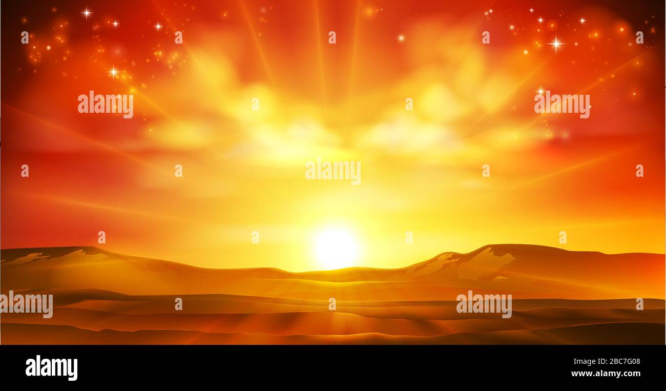 Cielo sole Alba tramonto sfondo paesaggio Illustrazione Vettoriale