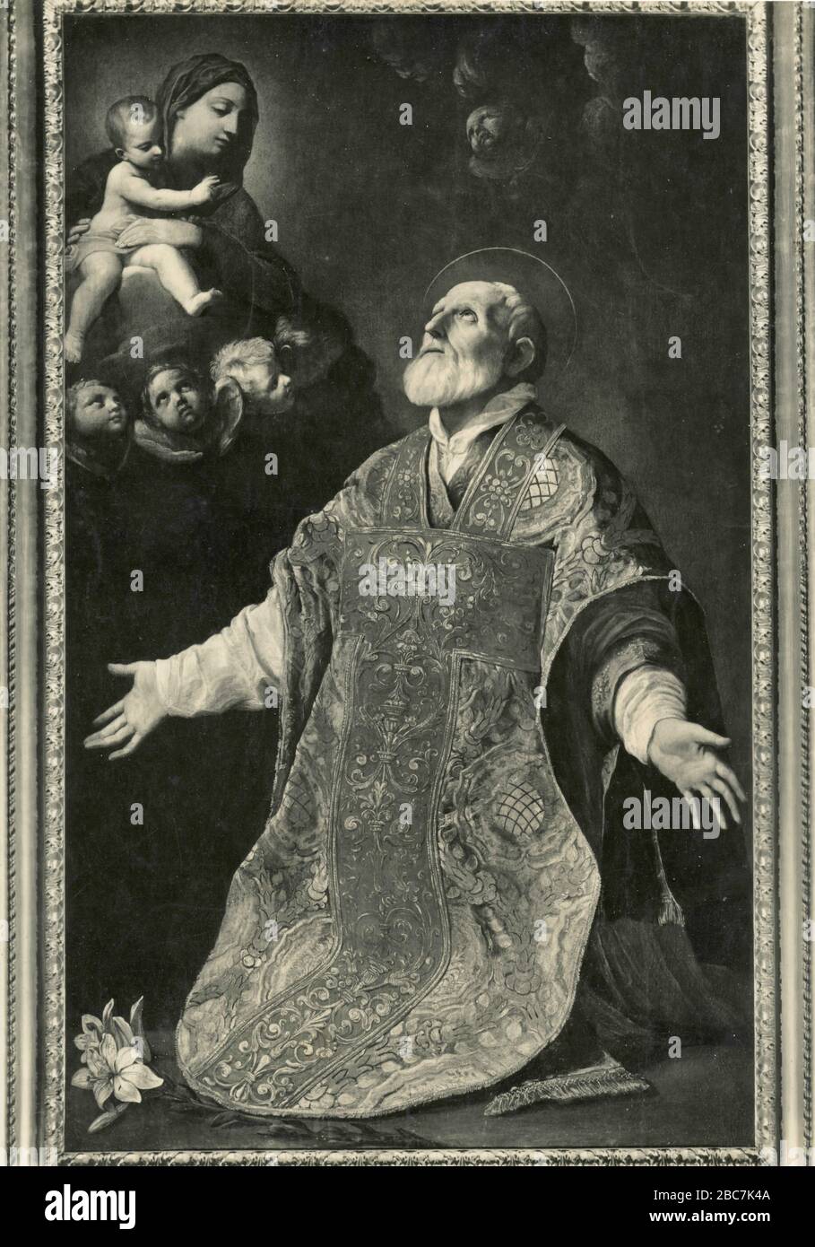 Apparizione della Madonna a S. Filippo Neri, dipinto dall'artista italiano Guido reni, Chiesa di S. Maria in Vallicella, Roma, Italia anni Venti Foto Stock