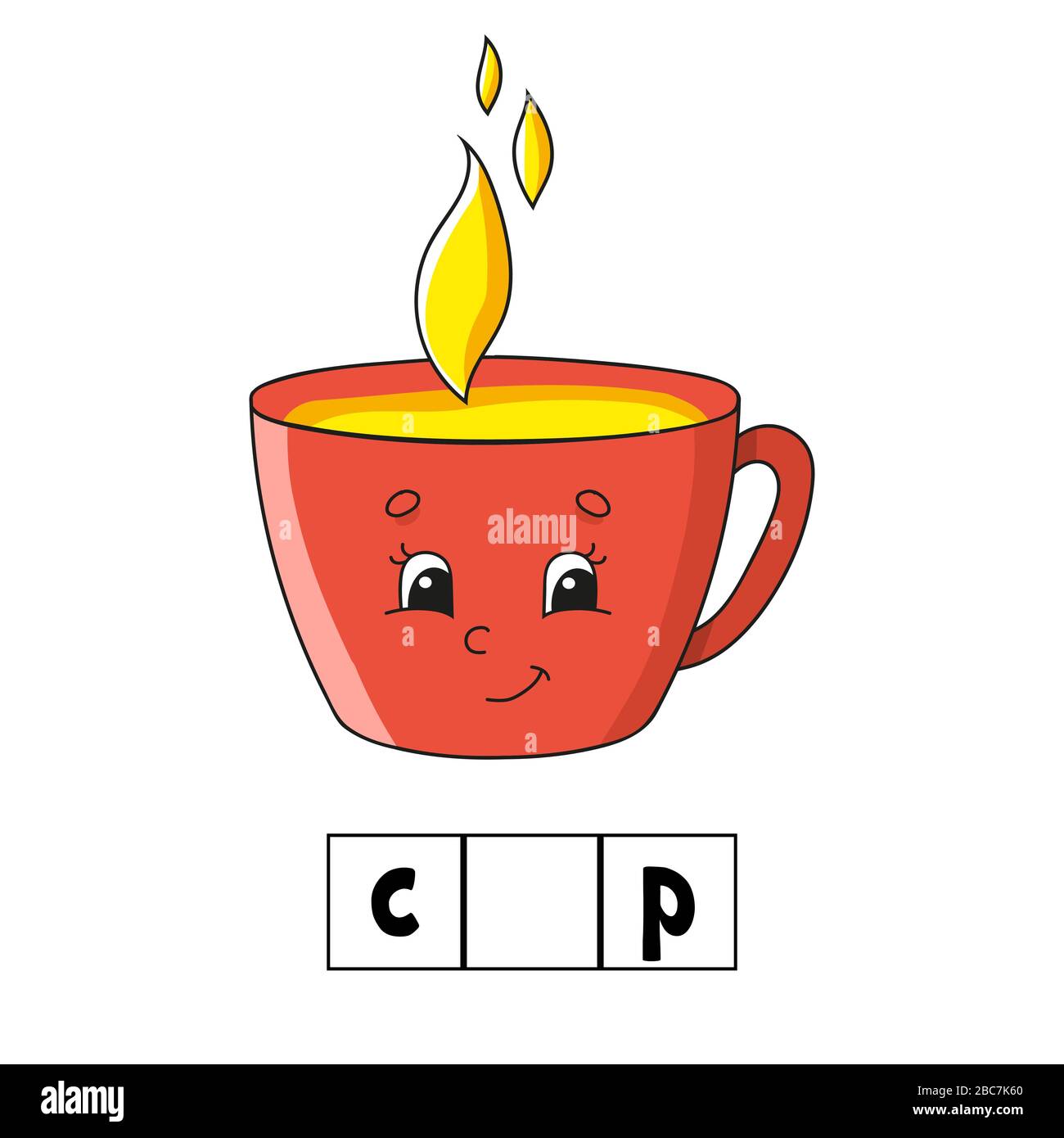 Puzzle di parole. Tazza. Foglio di lavoro per lo sviluppo dell'istruzione. Imparare il gioco per i bambini. Pagina attività colore. Puzzle per bambini. Inglese per prescolare. Vettore ILL Illustrazione Vettoriale