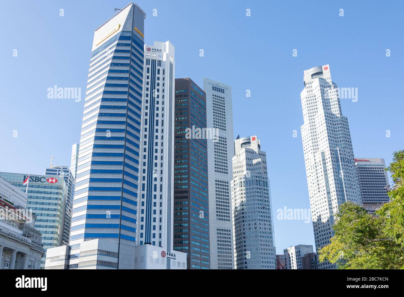 Grattacieli del centro citta' dall'Esplanade, il quartiere Centrale degli Affari (CBD), il centro citta', l'area Centrale, Singapore Foto Stock