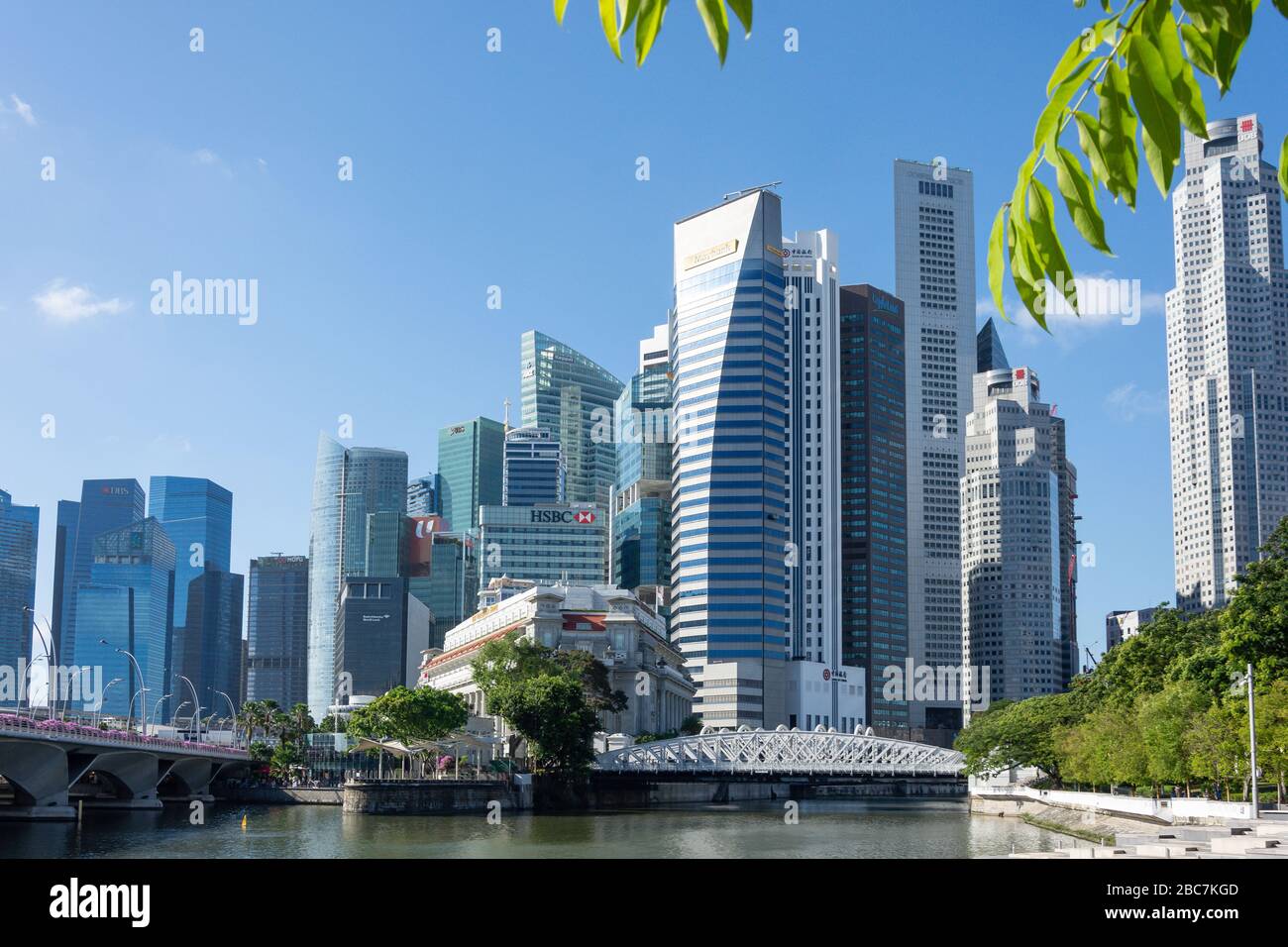 Grattacieli del centro citta' dall'Esplanade, il quartiere Centrale degli Affari (CBD), il centro citta', l'area Centrale, Singapore Foto Stock