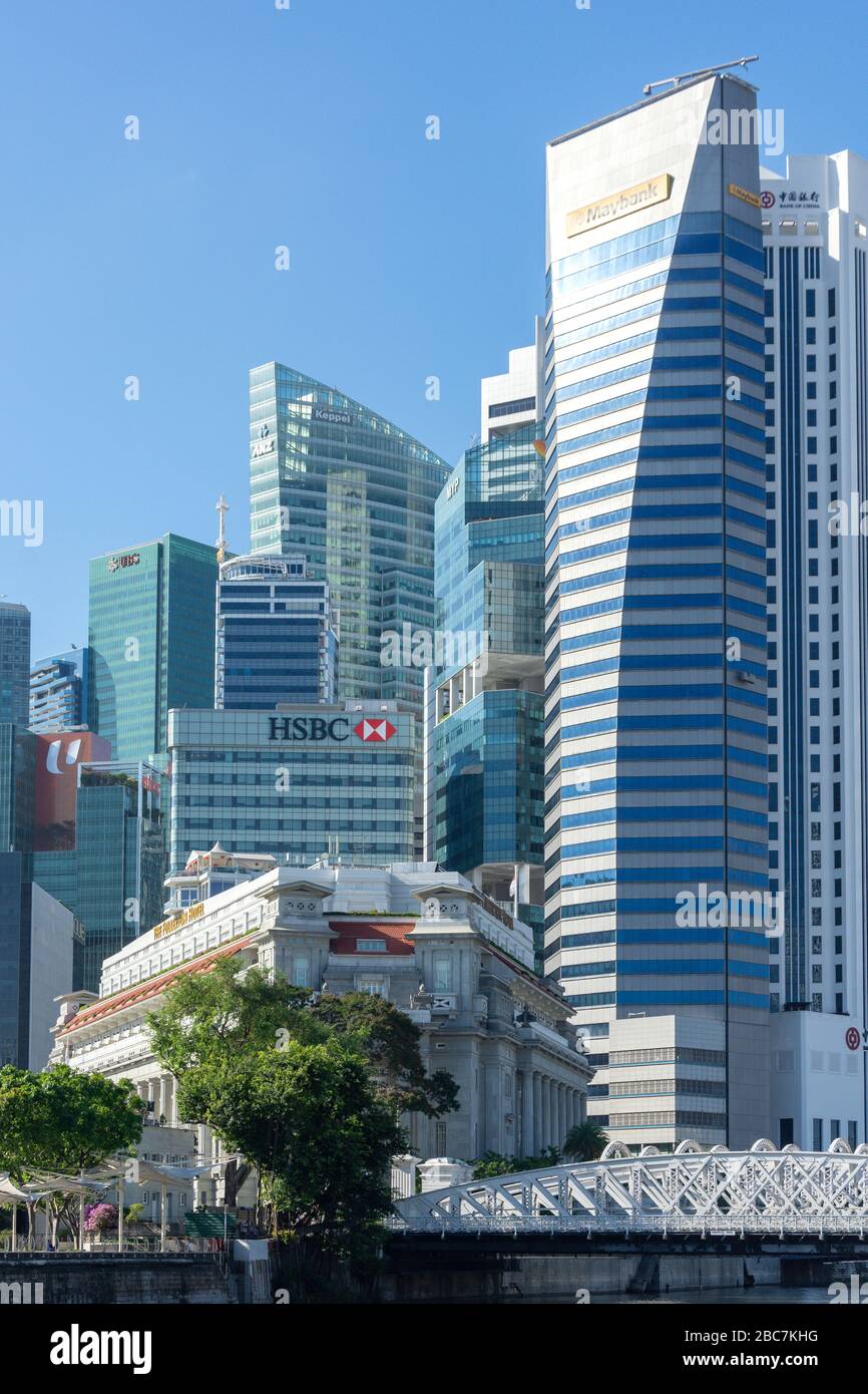 Grattacieli del centro citta' dall'Esplanade, il quartiere Centrale degli Affari (CBD), il centro citta', l'area Centrale, Singapore Foto Stock