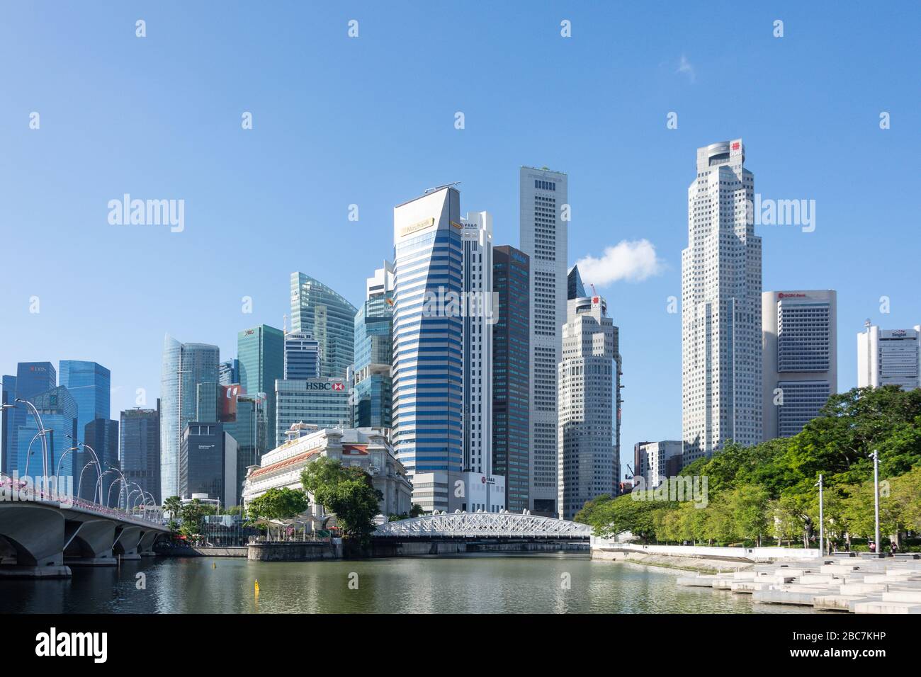 Grattacieli del centro citta' dall'Esplanade, il quartiere Centrale degli Affari (CBD), il centro citta', l'area Centrale, Singapore Foto Stock