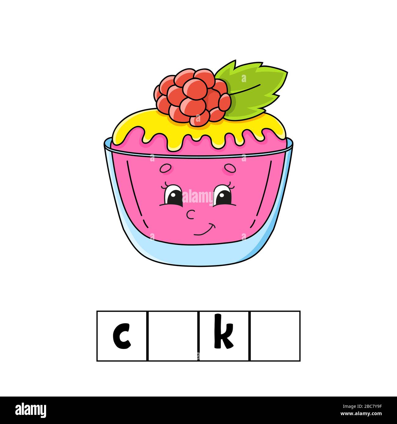 Puzzle di parole. Risposta - torta. Foglio di lavoro per lo sviluppo dell'istruzione. Imparare il gioco per i bambini. Pagina attività colore. Puzzle per bambini. Inglese per prescolare. Illustrazione Vettoriale