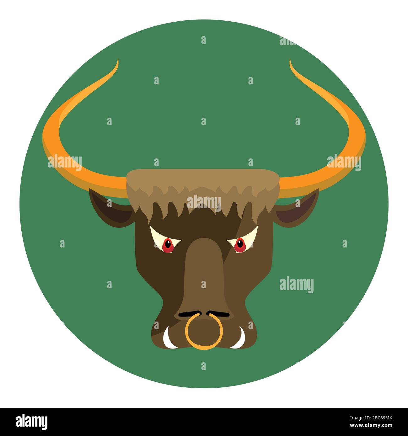 Fumetto arrabbiato bull in Circle icona isolato su sfondo bianco. Illustrazione Vettoriale