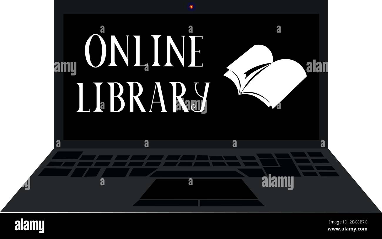 Museo online. Statua e scritta. Notebook. Scultura, busto. Ti sentirai come a casa. Illustrazione Vettoriale