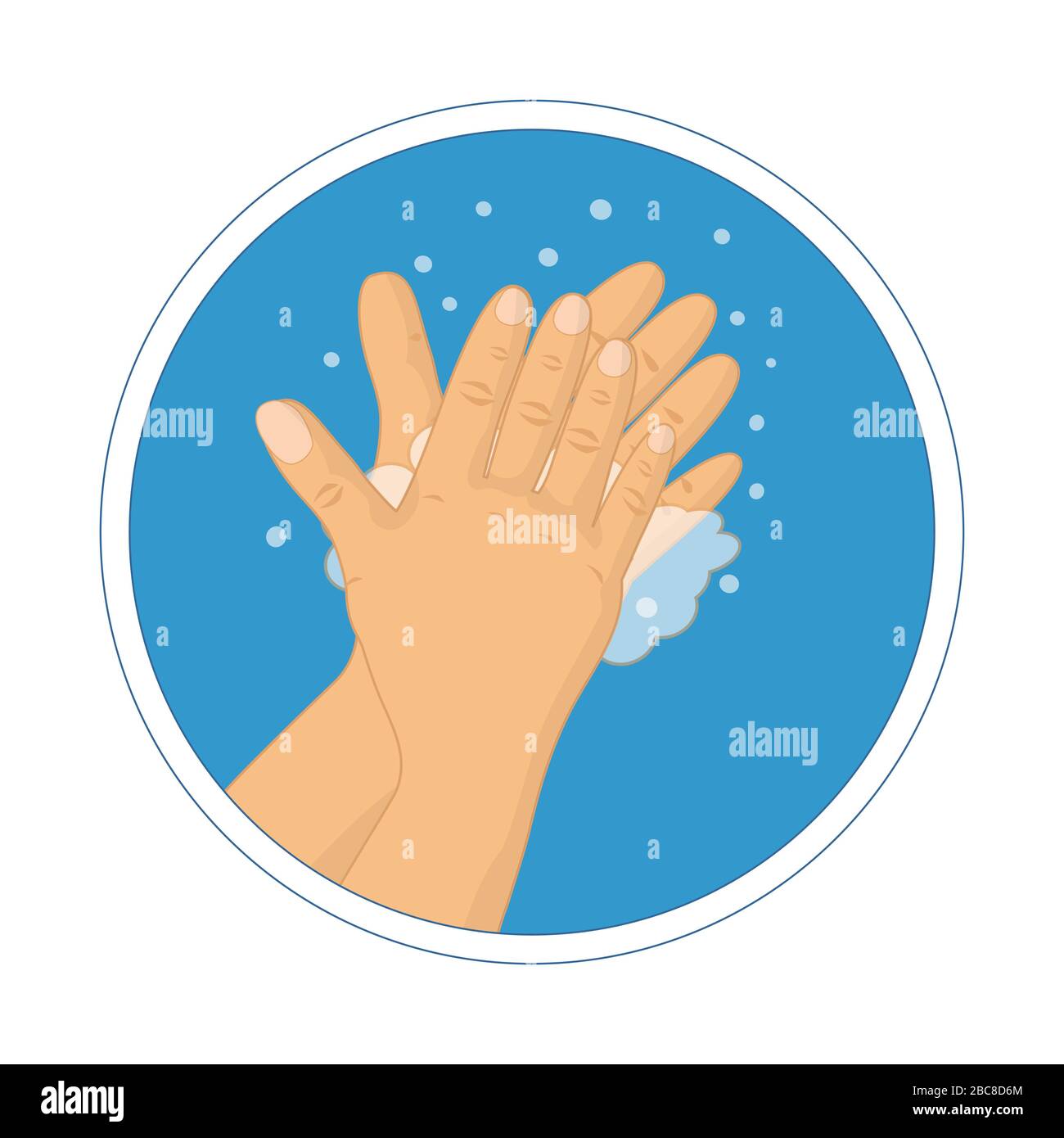 Lavaggio mani con sapone vettore segno. Infografica su come lavarsi le mani. Istruzioni per il lavaggio delle mani Foto Stock