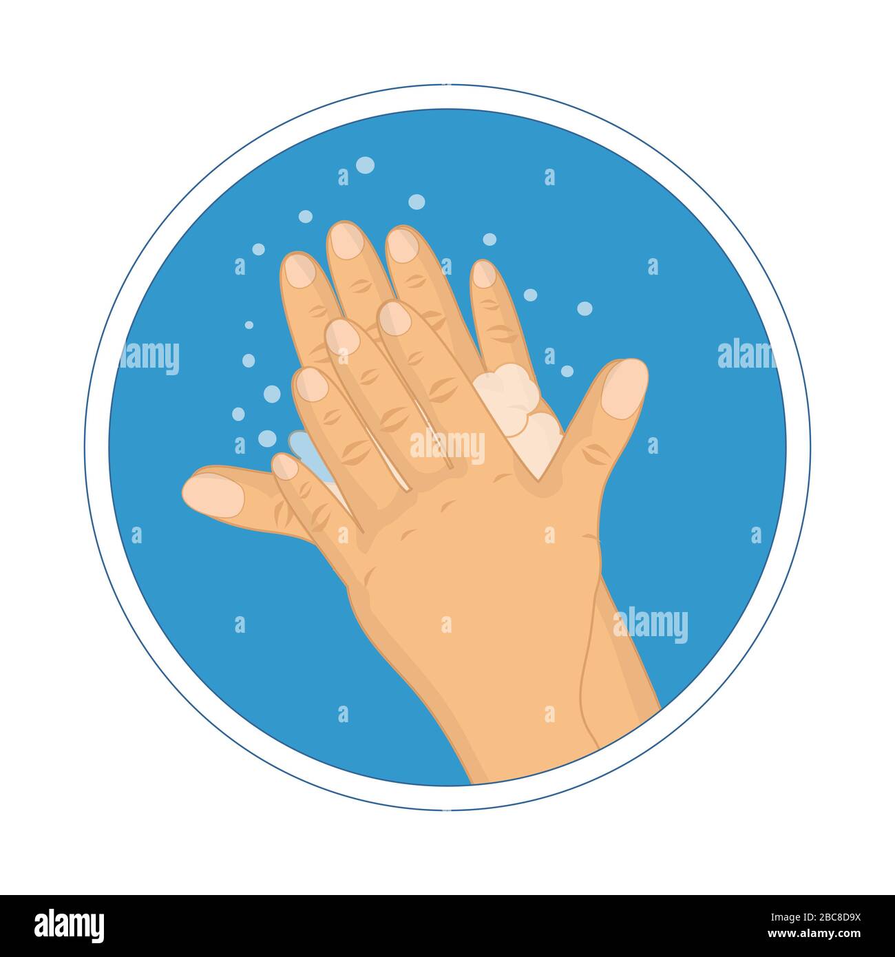 Lavaggio mani con sapone vettore segno. Infografica su come lavarsi le mani. Istruzioni per il lavaggio delle mani Foto Stock