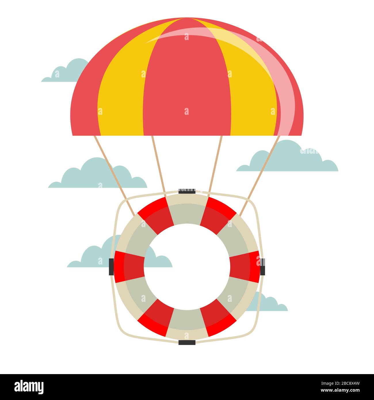 Vita boa con paracadute nel cielo. Illustrazione Vettoriale