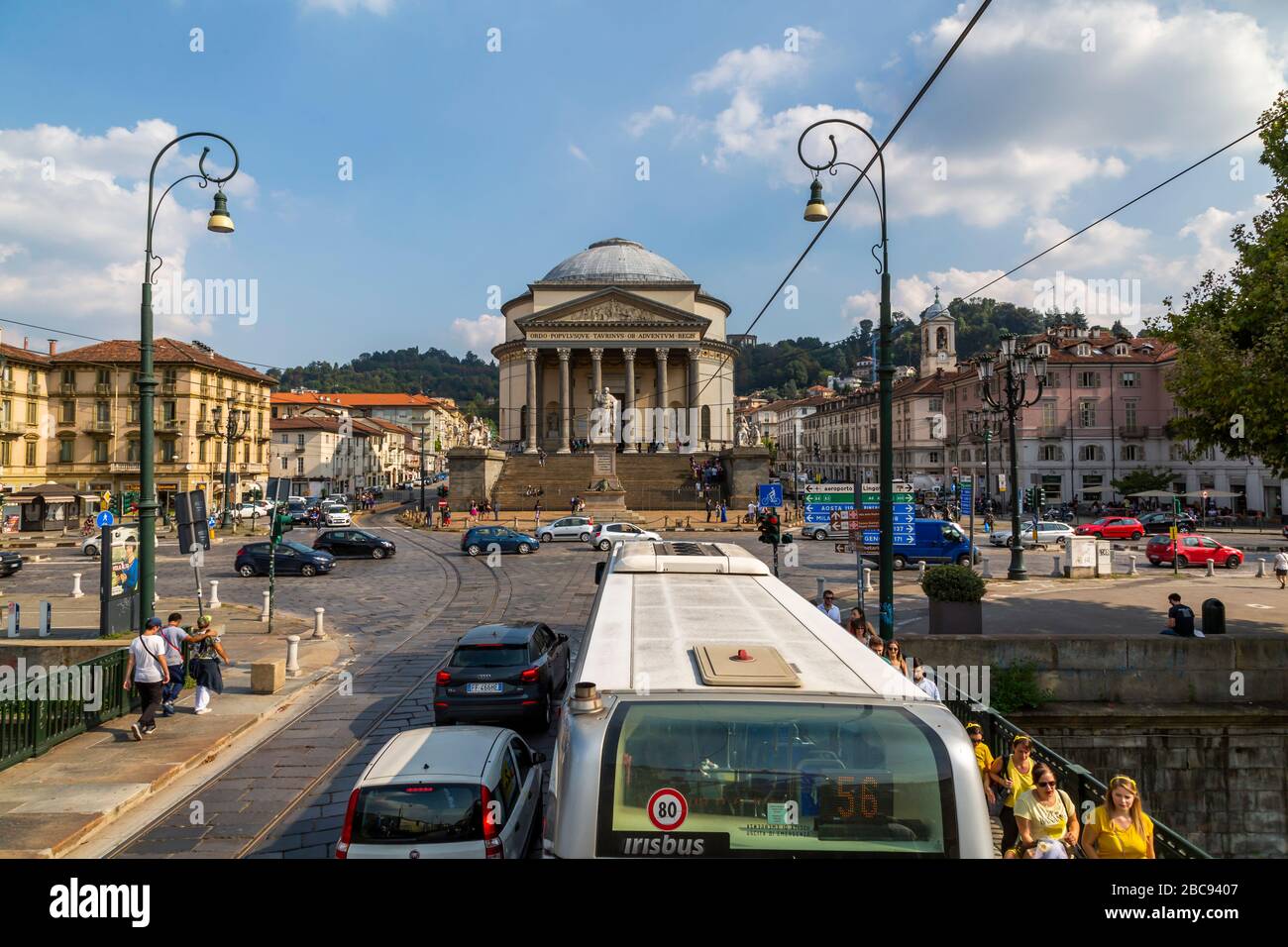 Vista elevata della Parrocchiale Cattolica Gran Madre di Dio da Piazza Vittorio Veneto, Torino, Piemonte, Italia, Europa Foto Stock