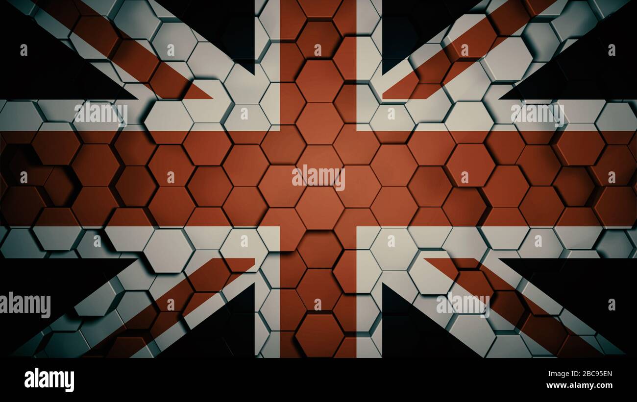 UK flag sfondo astratto, esagoni rappresentazione 3d illustrazione Foto Stock