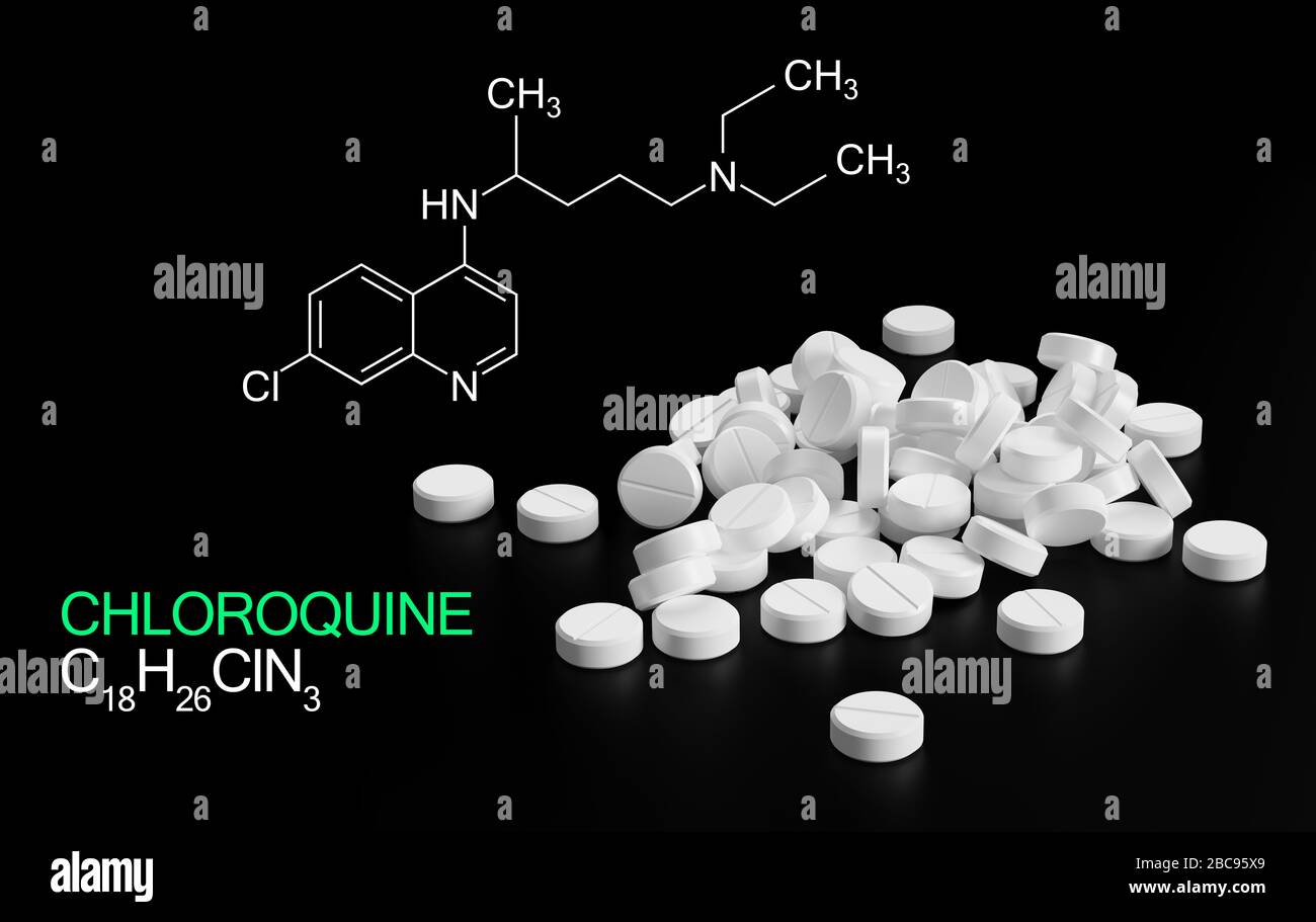 Chloroquini fosfha, sostanza medicinale clorochina. Farmaco introdotto come trattamento per il coronavirus (SARS-cov-2). Attivo nella terapia di supporto COVID-19 Foto Stock