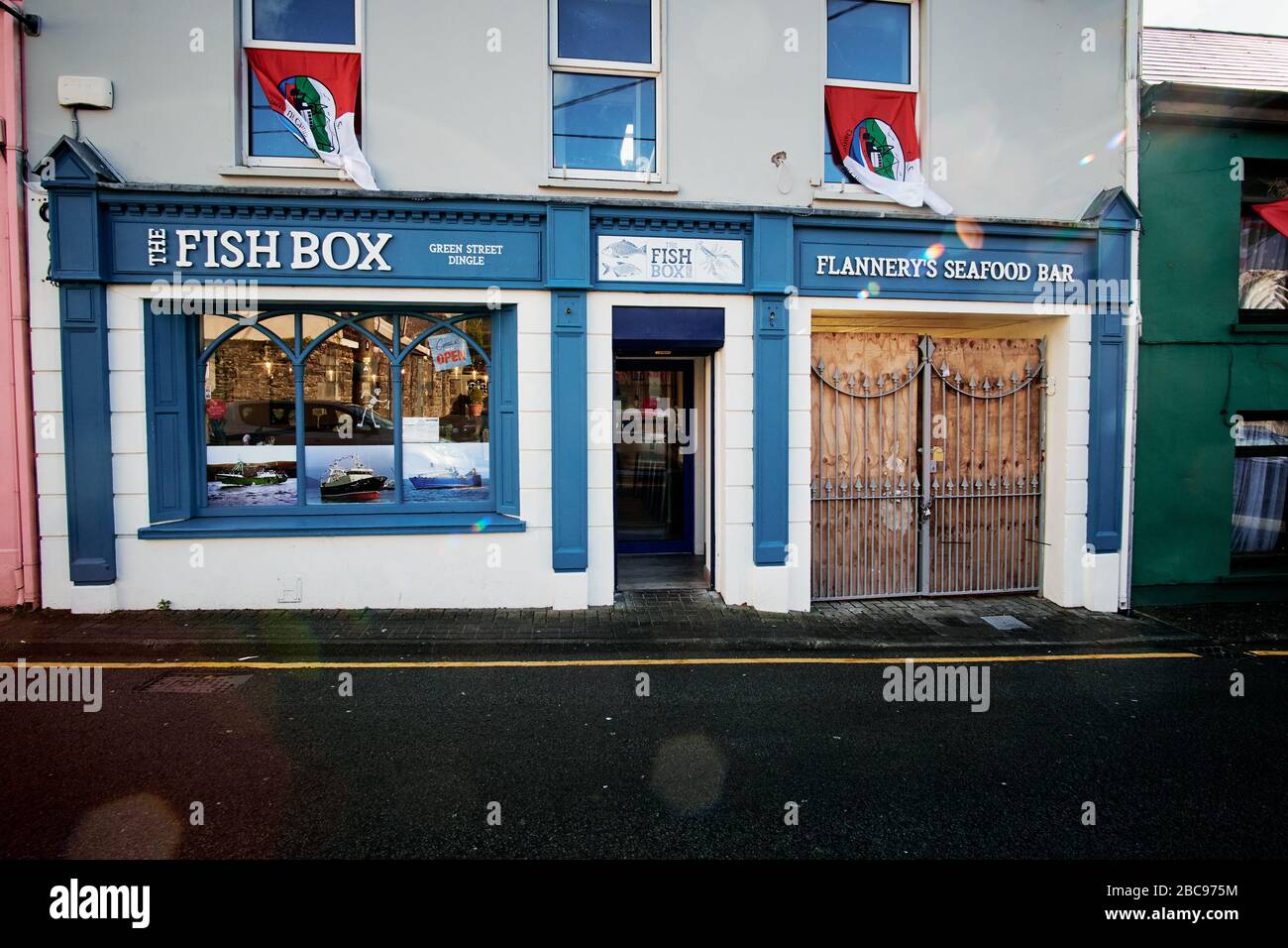 Colorate vetrine in Dingle, nella contea di Kerry, Irlanda Foto Stock