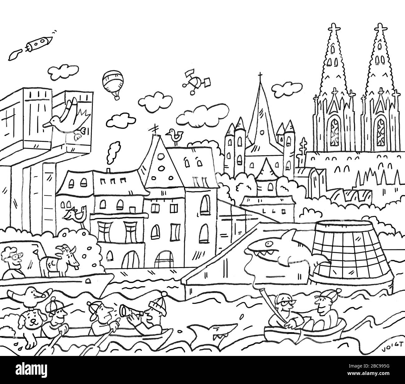 Fotografia a colori, vista sul centro storico di Colonia, Foto Stock