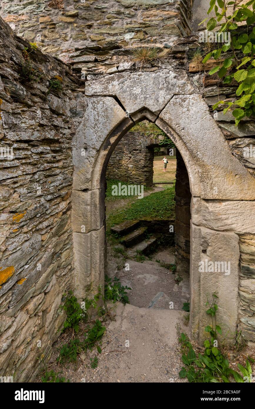 Castello di Dhaun, porta, bastione, parco castello, barocco, bastione, Bering con torri difensive, istituto educativo, Hochstetten-Dhaun, Hunsrück, Kellen Foto Stock