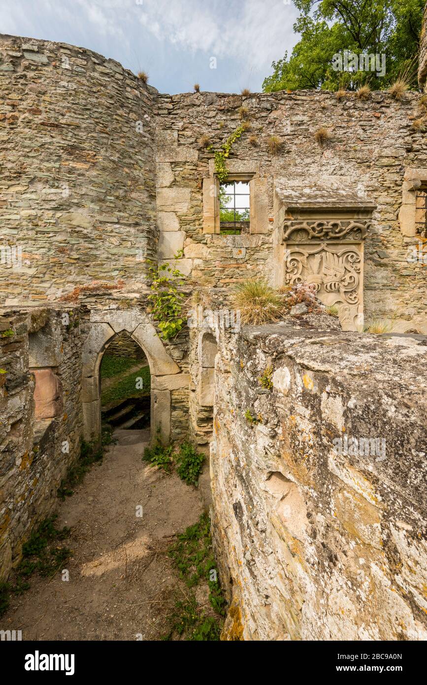 Castello di Dhaun, porta, bastione, parco castello, barocco, bastione, Bering con torri difensive, istituto educativo, Hochstetten-Dhaun, Hunsrück, Kellen Foto Stock