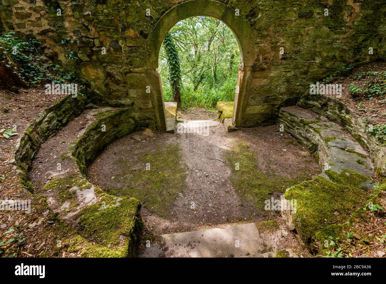 Castello di Dhaun, cancello, sala riunioni, parco castello, barocco, bastione, Bering con torri difensive, istituto educativo, Hochstetten-Dhaun, Hunsrück, K. Foto Stock