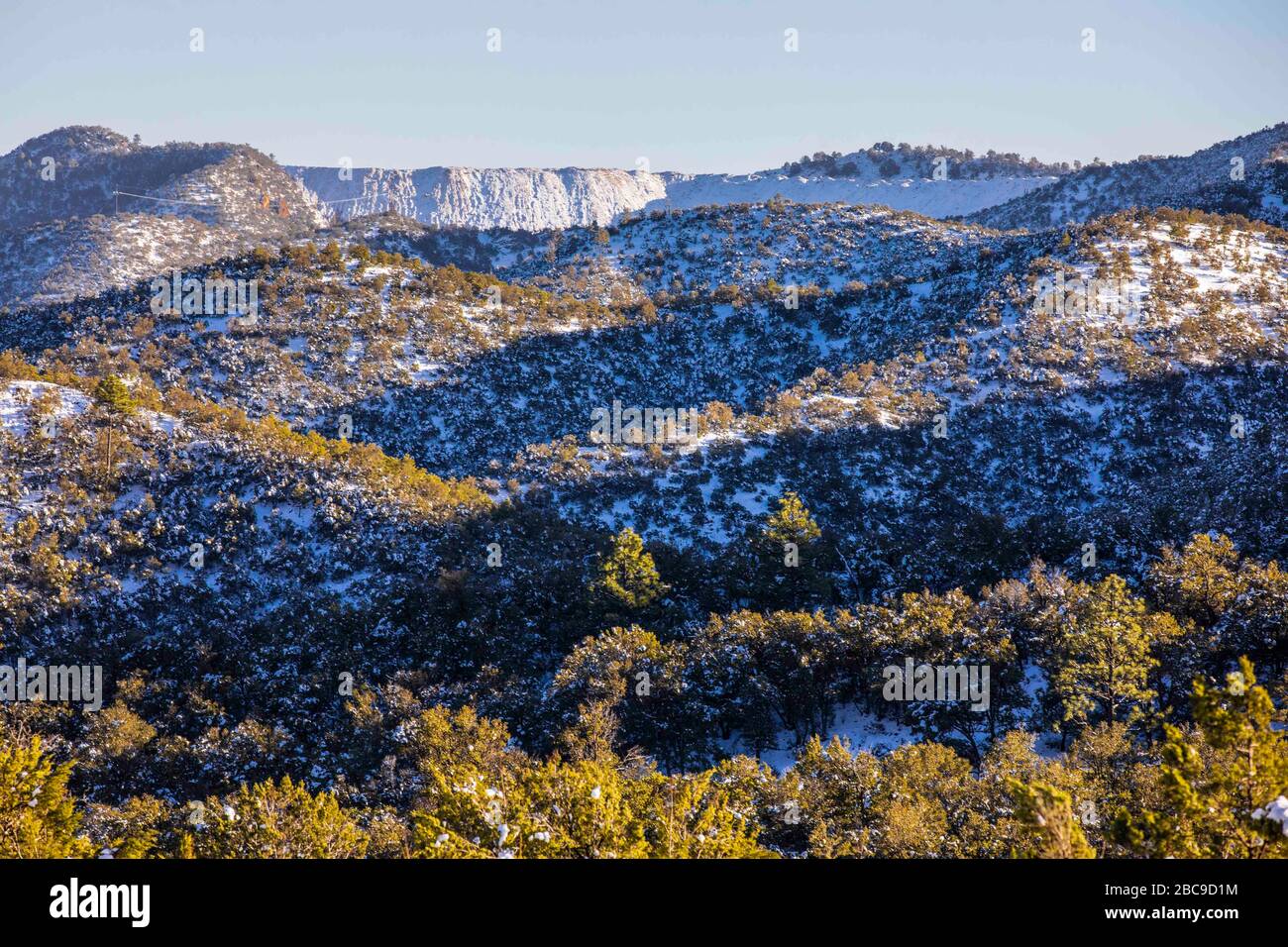 paesaggi di neve con cielo limpido. Inverno a Cananea, sonora, Messico. Neve sulle montagne la Mariquita e Sierra Elenita. 2020. (Foto di: GerardoLopez / NortePhoto.com)..... paisajes de la neve con cielo despejado. Invierno en Cananea, sonora, Messico. Nieve en la siera la Mariquita y sierra Elenita . 2020. (Foto di: GerardoLopez/NortePhoto.com ) Foto Stock