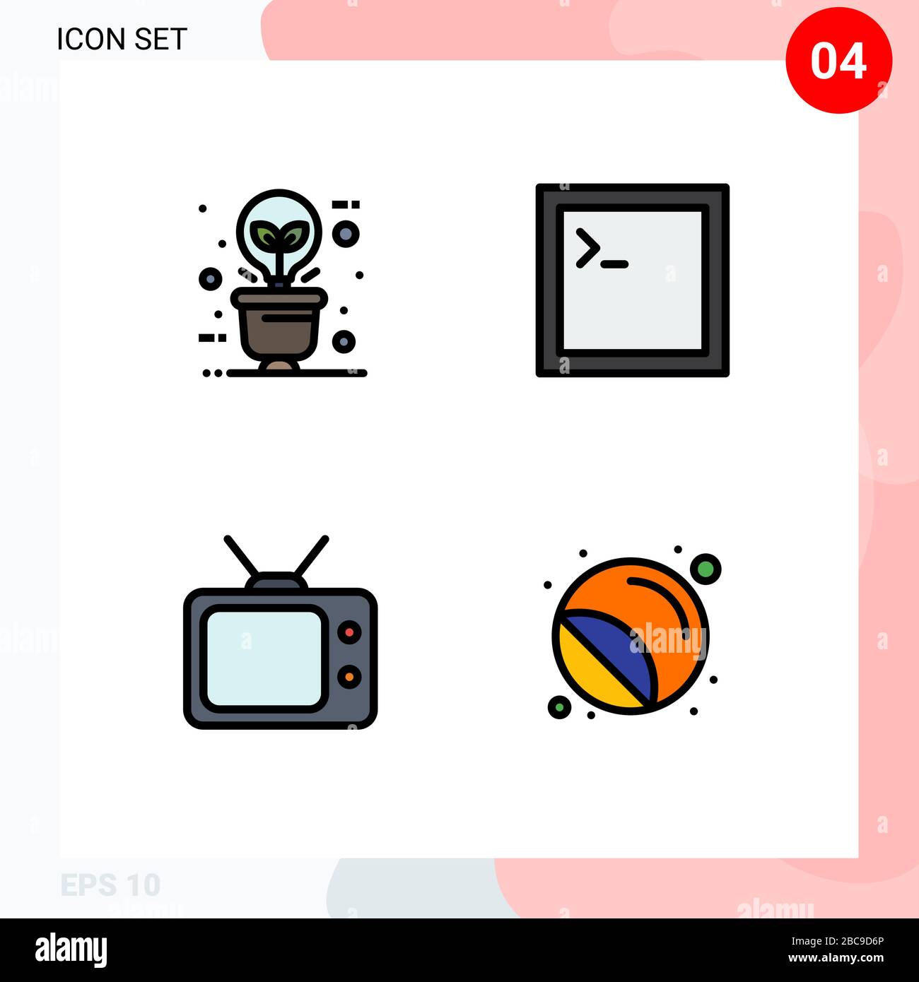 4 interfaccia utente Filledline Flat Color Pack di segni e simboli moderni di verde, tv, illuminazione, console, etichette elementi di progettazione vettoriale modificabili Illustrazione Vettoriale