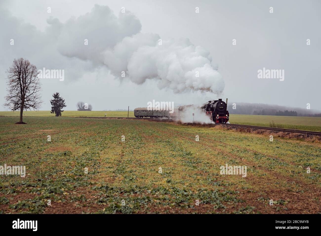 Locomotiva a vapore, 52 7596, Zug, Giura svevo, Baden-Wuerttemberg, Germania, Europa Foto Stock