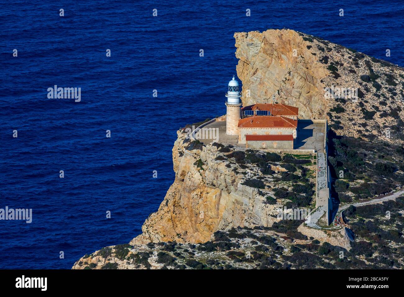 Veduta aerea, SA Dragonera, Dracheninsel, Faro di far de Llebeig, Andratx, Mallorca, Spagna, Europa, Isole Baleari Foto Stock