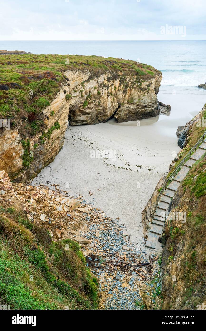 Spagna, costa nord, Galizia, parco nazionale, spiaggia cattedrale, Praia as Catedrais, accesso alla spiaggia Foto Stock