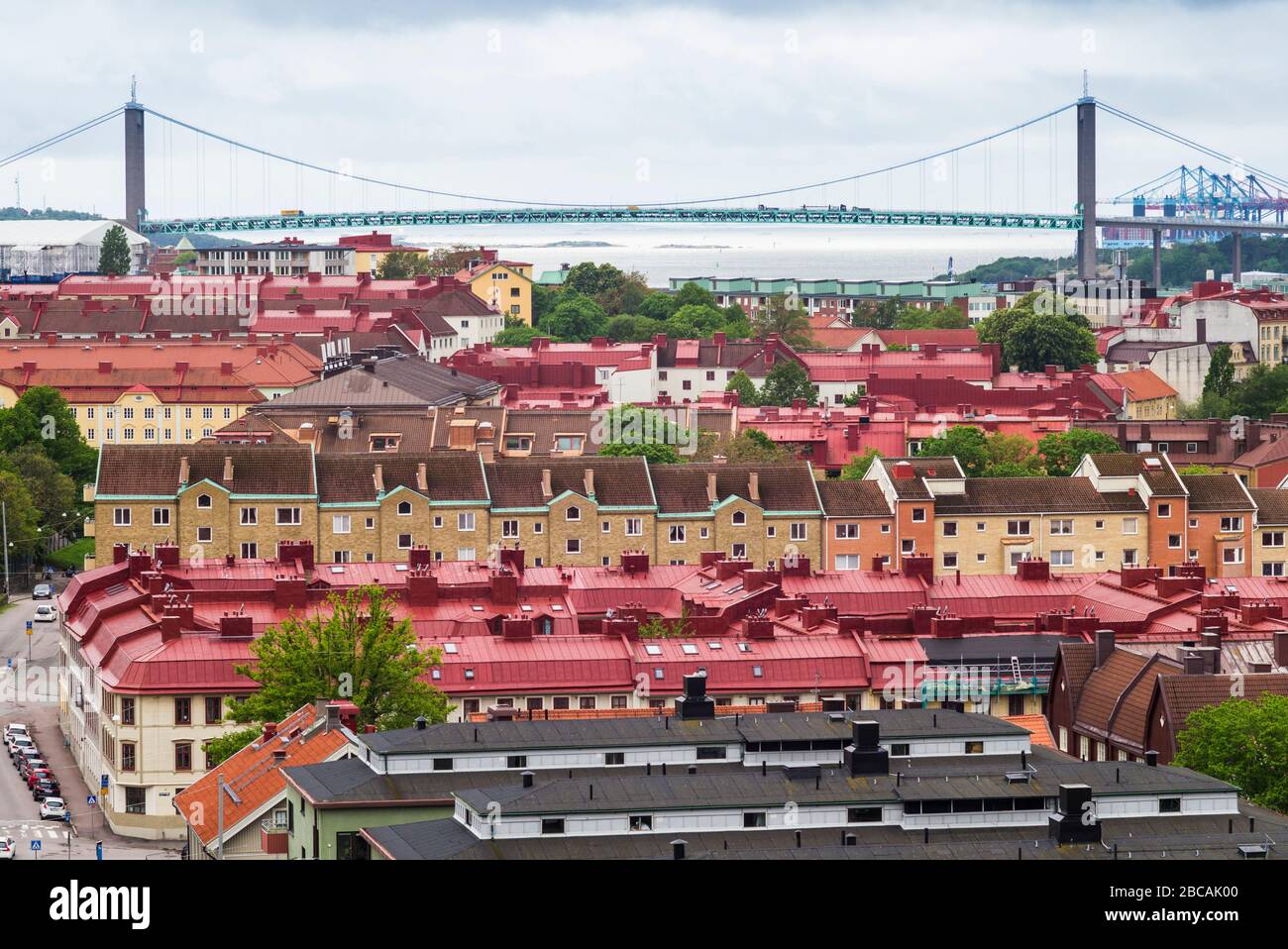 Svezia, Vastragotland e Bohuslan, Gothenburg, vista ad alto angolo del ponte di Alvsborgsbron Foto Stock