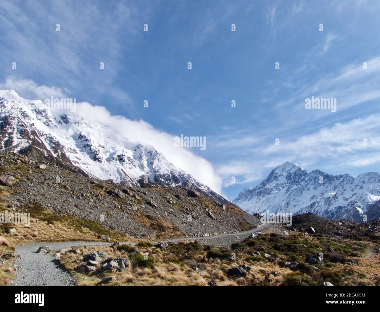 Aoraki (Monte Cook) dalla pista della Hooker Valley Foto Stock