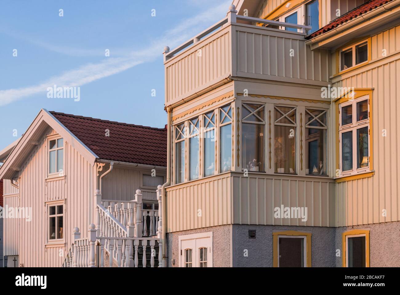 Svezia, Bohuslan, Isola di Tjorn, Skarhamn, dettaglio casa, tramonto Foto Stock
