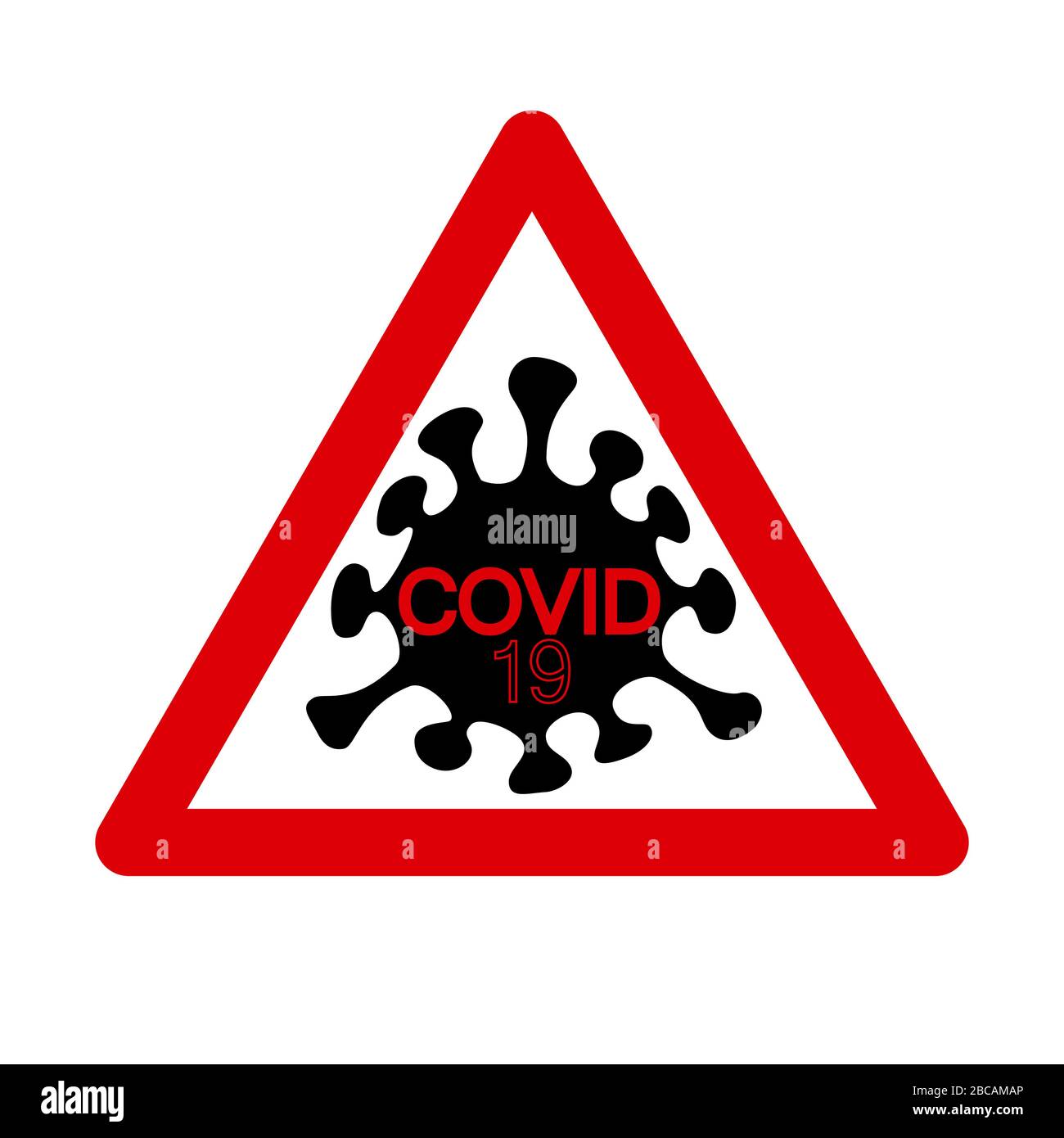 COVID-19 (SARS COV 2) segnale di avvertimento vettore piatto coronavirus, icona, simbolo, logo su sfondo trasparente, variante N. 1 Illustrazione Vettoriale