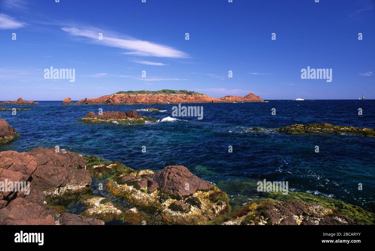 Le rocce rosse del cornicione d'oro Esterel Francia Provenza Foto Stock