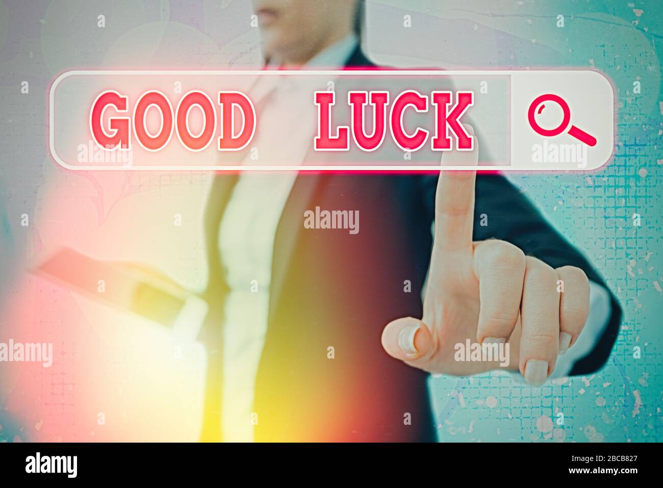 Nota di scrittura che mostra buona fortuna. Concetto di affari per desiderio una fortuna positiva o un risultato felice che una dimostrazione può avere Foto Stock