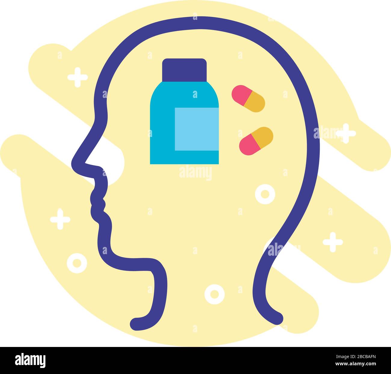 profilo con droga bottiglia mentale linea di salute icona stile Illustrazione Vettoriale