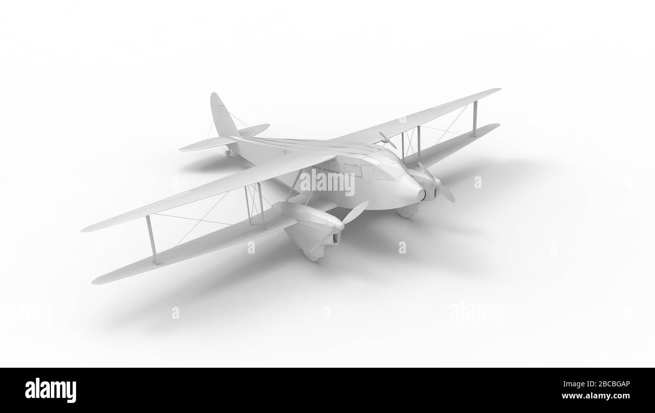 Rendering 3D di un aeroplano biplanare a doppia propulsione isolato Foto Stock