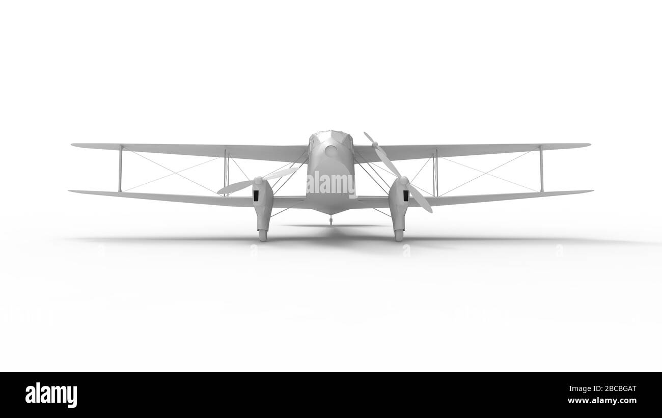 Rendering 3D di un aeroplano biplanare a doppia propulsione isolato Foto Stock